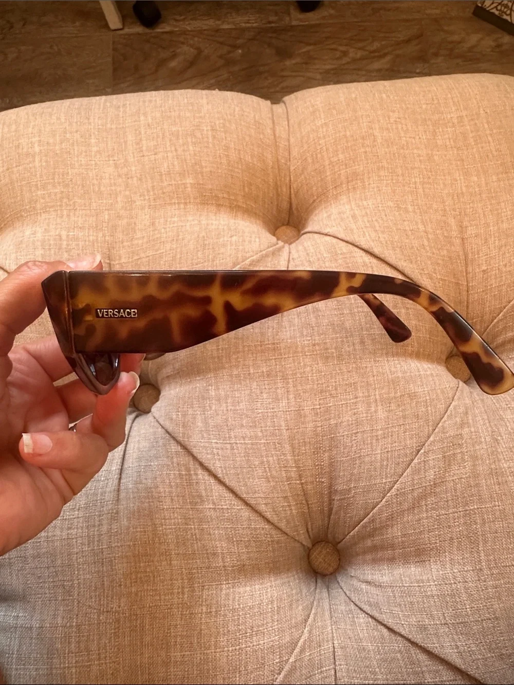 Vintage 90s Gianni Versace Tortoiseshell Rectangular Sunglasses with Dark Lenses